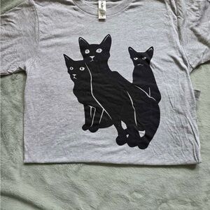 Cat Graphic T-Shirt - Black Cats on Gray - Unbranded